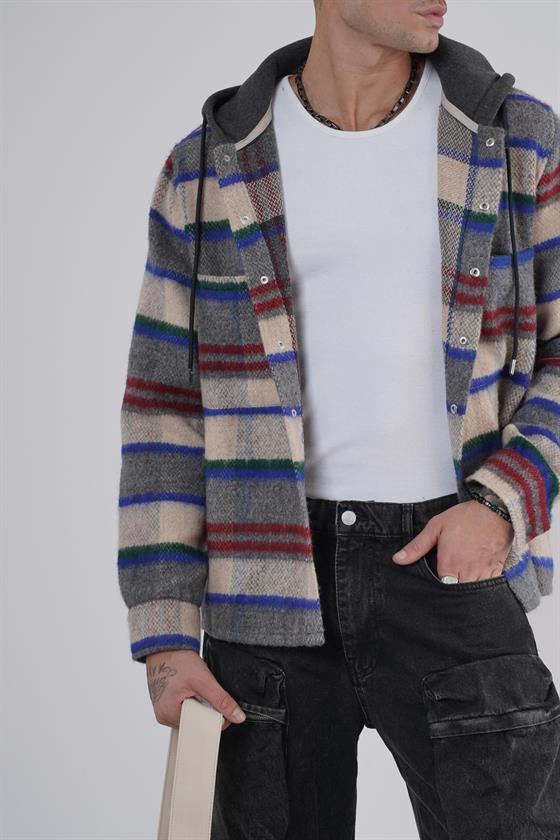 Kapuşonlu Ekoseli Unisex Kaşe Gömlek