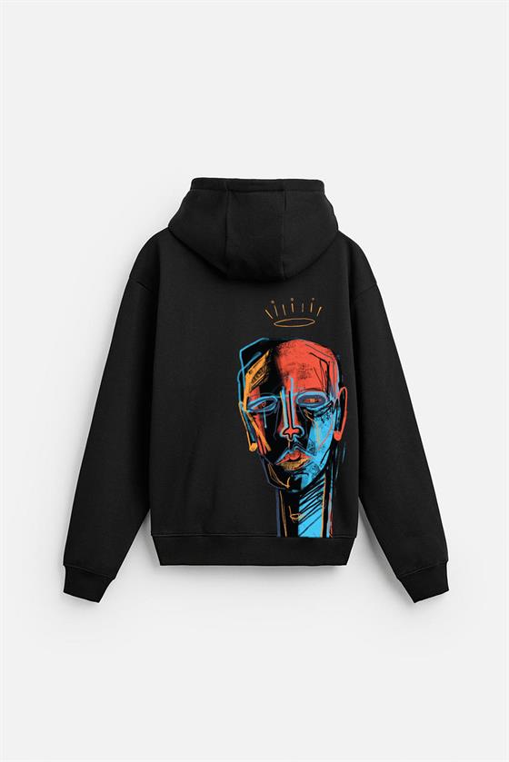 Kapuşonlu Elektro Man Baskılı Unisex Oversize Kalıp Hoodie