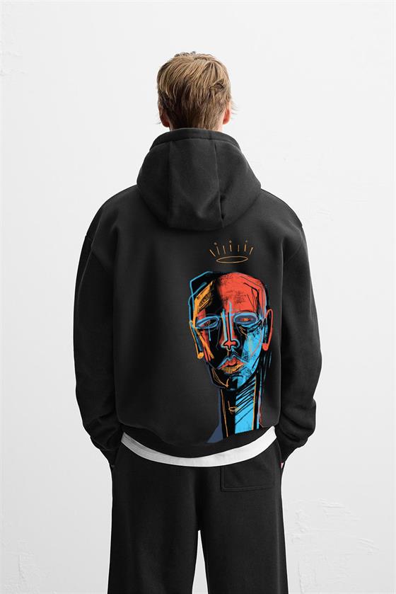 Kapuşonlu Elektro Man Baskılı Unisex Oversize Kalıp Hoodie