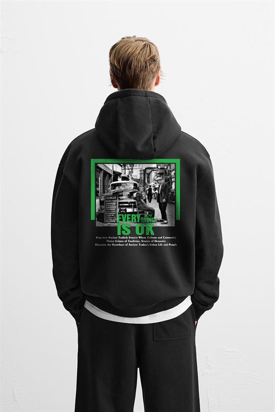 Kapuşonlu Everything Baskılı Oversize Kalıp Hoodie