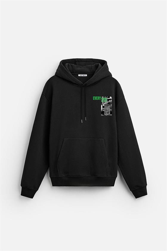 Kapuşonlu Everything Baskılı Oversize Kalıp Hoodie