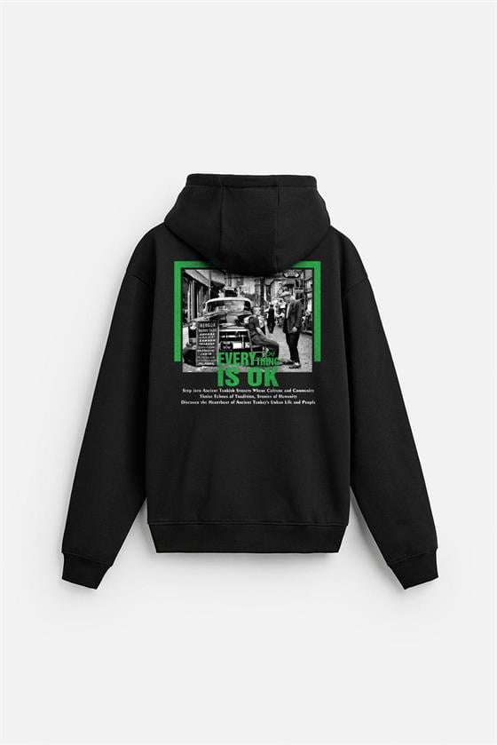 Kapuşonlu Everything Baskılı Oversize Kalıp Hoodie