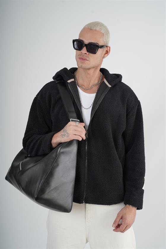 Kapuşonlu Fermuarlı Unisex Oversize Kalıp Peluş