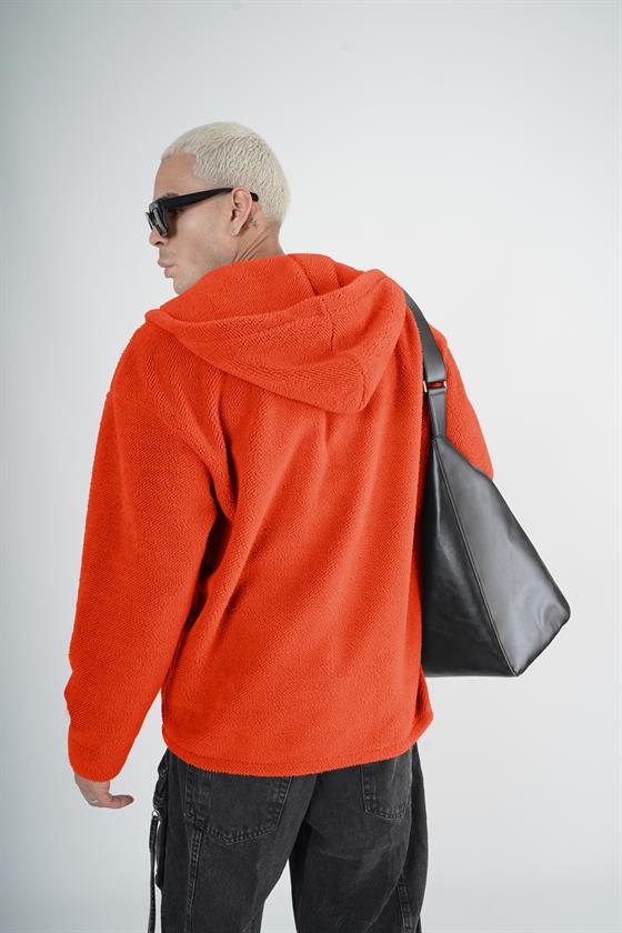 Kapuşonlu Fermuarlı Unisex Oversize Kalıp Peluş