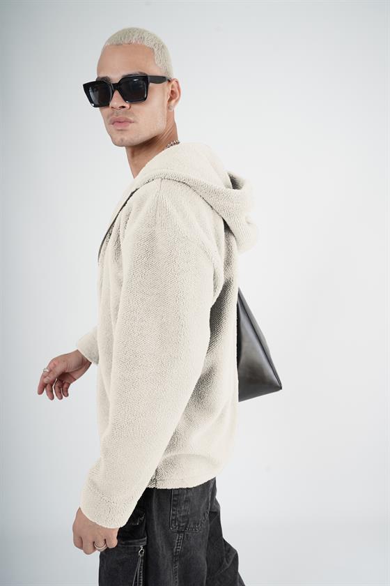 Kapuşonlu Fermuarlı Unisex Oversize Kalıp Peluş
