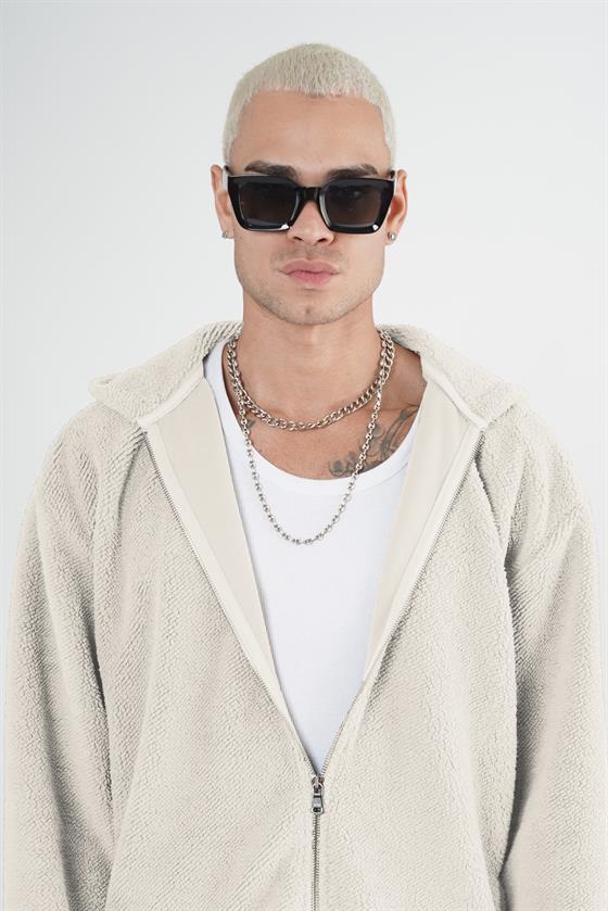 Kapuşonlu Fermuarlı Unisex Oversize Kalıp Peluş