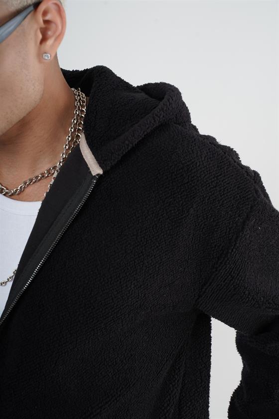 Kapuşonlu Fermuarlı Unisex Oversize Kalıp Peluş