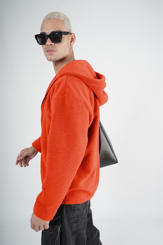 Kapuşonlu Fermuarlı Unisex Oversize Kalıp Peluş