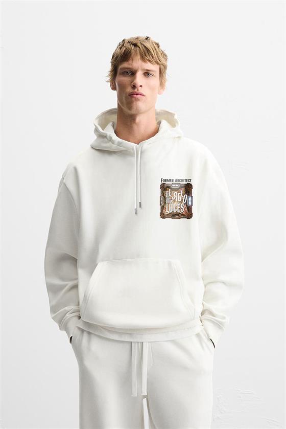 Kapuşonlu Luces Baskılı Oversize Kesim Hoodie