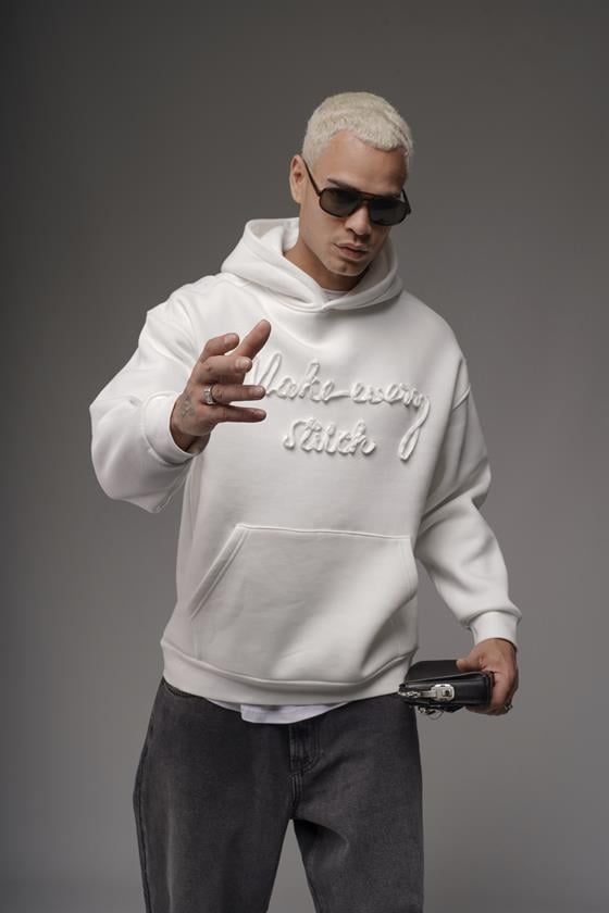 Kapüşonlu Önü Biye Kordoneli Hoodie Sweatshirt