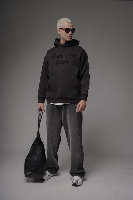 Kapüşonlu Önü Biye Kordoneli Hoodie Sweatshirt