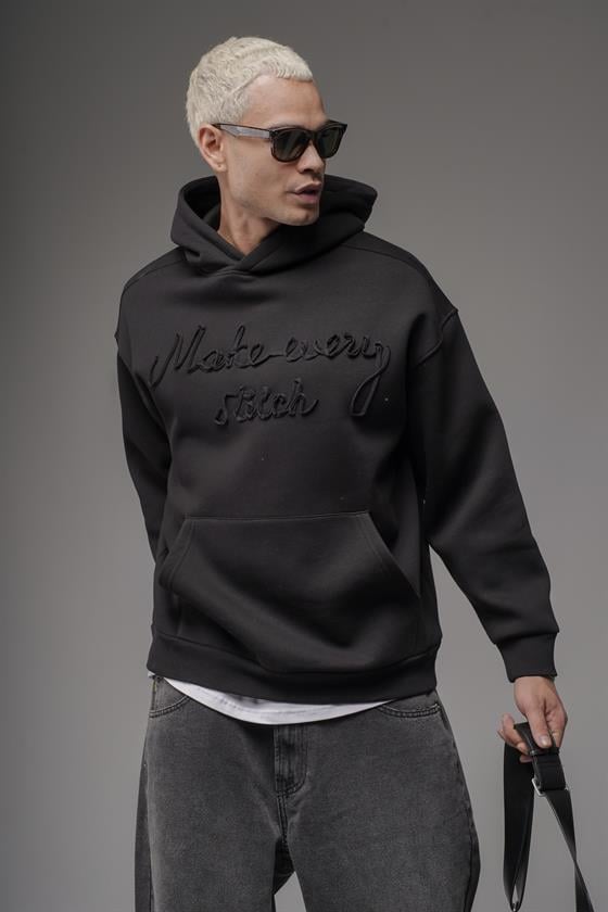 Kapüşonlu Önü Biye Kordoneli Hoodie Sweatshirt