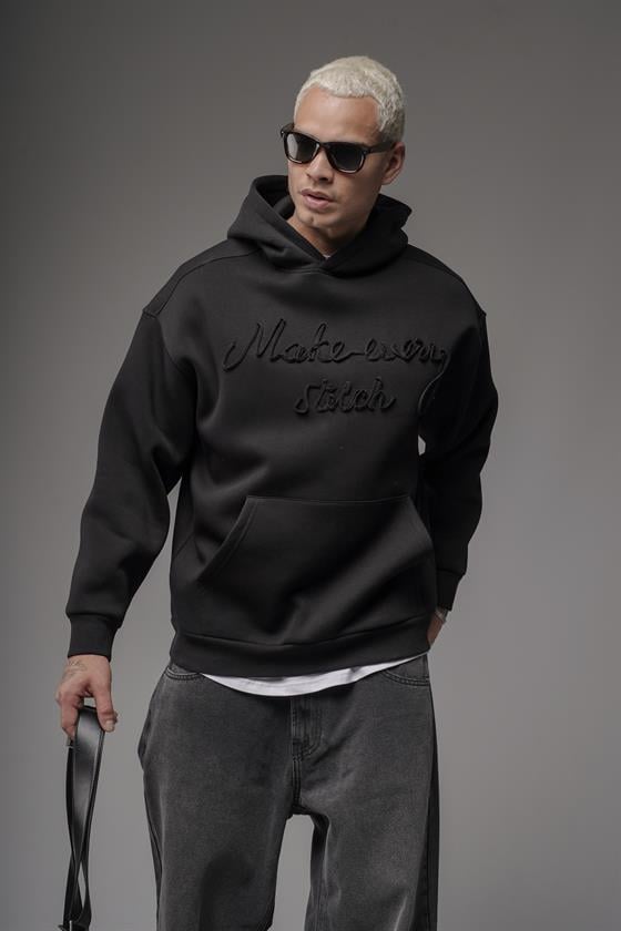 Kapüşonlu Önü Biye Kordoneli Hoodie Sweatshirt