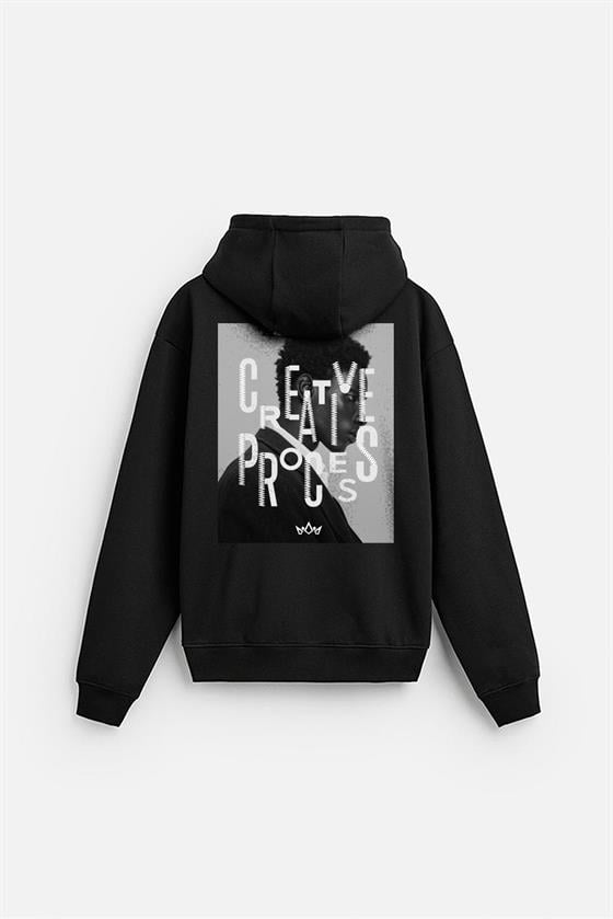 Kapuşonlu Oversize Kalıp Creative Proces Baskılı Hoodie