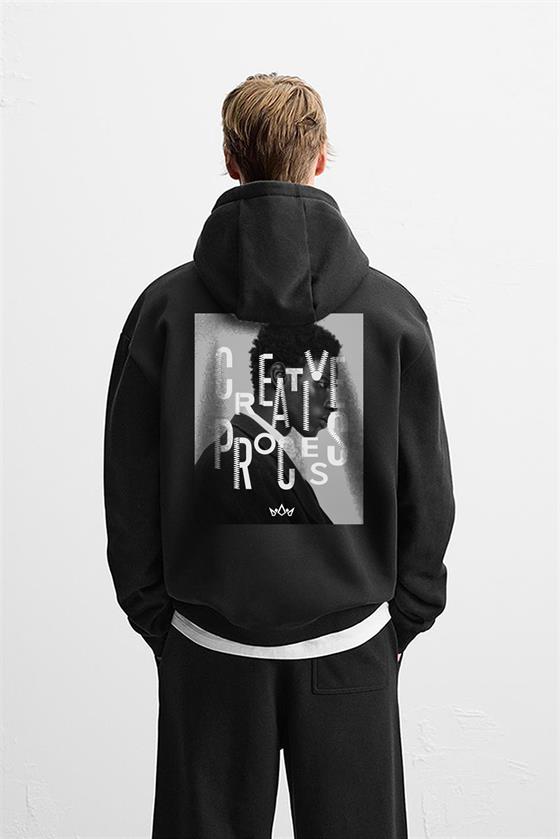 Kapuşonlu Oversize Kalıp Creative Proces Baskılı Hoodie