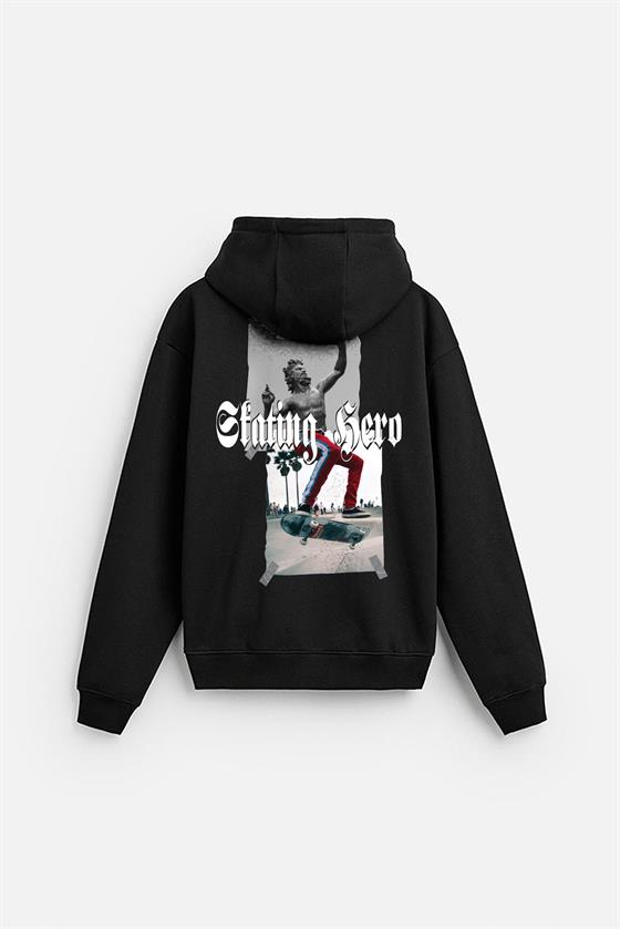 Kapuşonlu Skateboard baskılı Hoodie