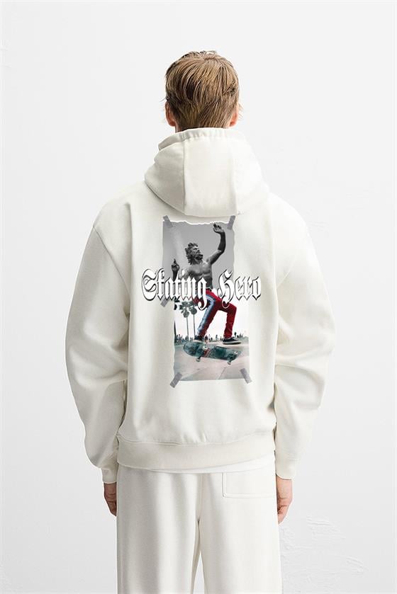 Kapuşonlu Skateboard baskılı Hoodie