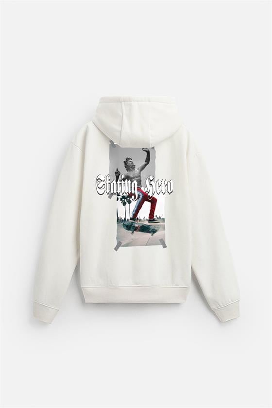 Kapuşonlu Skateboard baskılı Hoodie