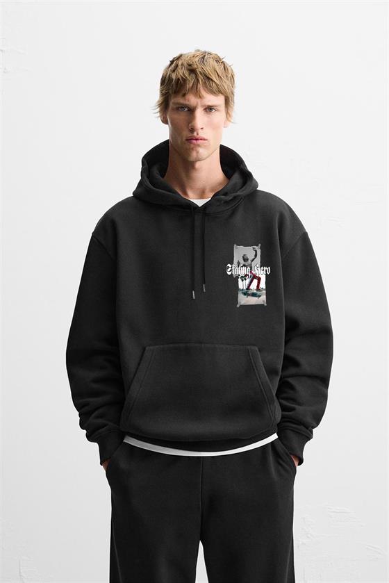 Kapuşonlu Skateboard baskılı Hoodie