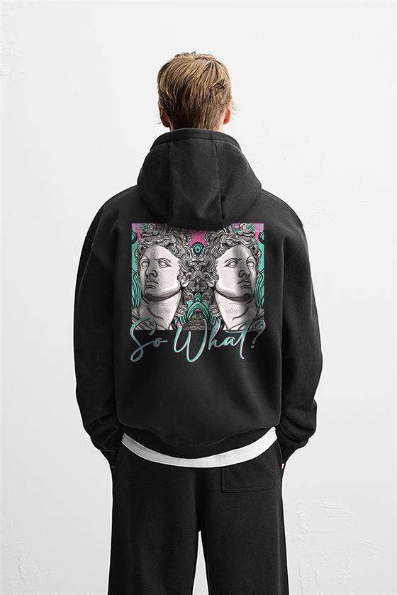 Kapuşonlu So What Baskılı Oversize Kalıp Unisex Hoodie