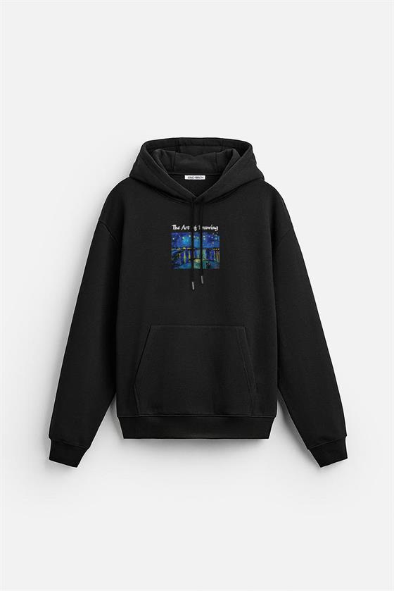 Kapuşonlu Starry Night Baskılı Oversize Kalıp Unisex Hoodie