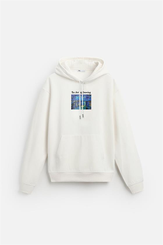 Kapuşonlu Starry Night Baskılı Oversize Kalıp Unisex Hoodie
