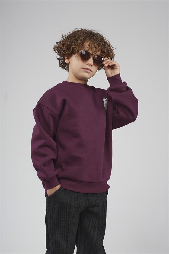 Kingbrich Kids Arkası Labubu Baskılı Bisiklet Yaka Oversize Kalıp Sweatshirt