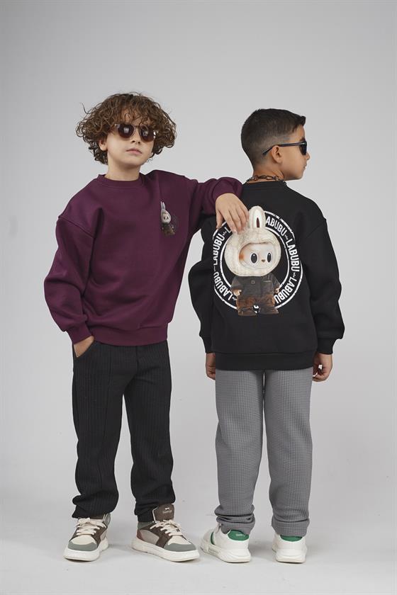 Kingbrich Kids Arkası Labubu Baskılı Bisiklet Yaka Oversize Kalıp Sweatshirt
