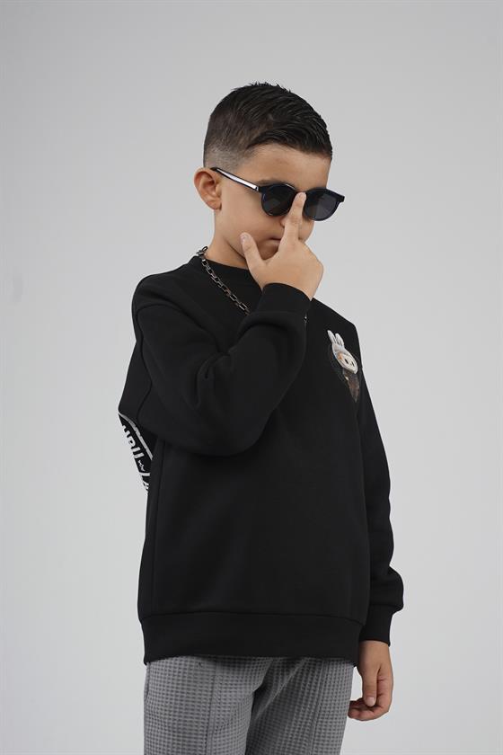 Kingbrich Kids Arkası Labubu Baskılı Bisiklet Yaka Oversize Kalıp Sweatshirt
