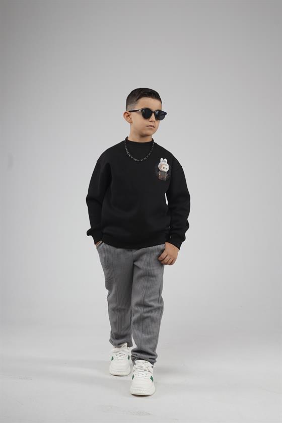 Kingbrich Kids Arkası Labubu Baskılı Bisiklet Yaka Oversize Kalıp Sweatshirt