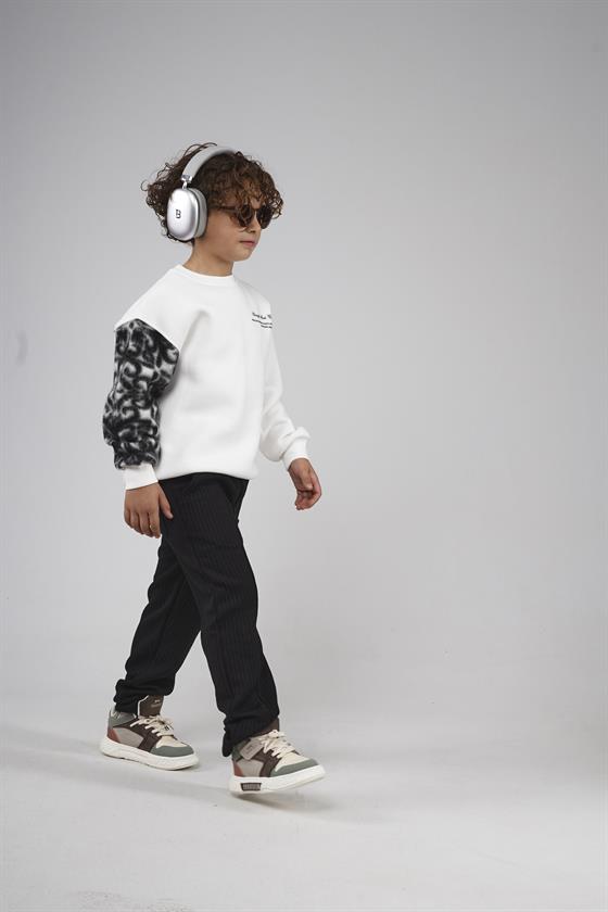 Kingbrich Kids Bisiklet Yaka Kolu Garnili Baskılı Çocuk Sweatshirt