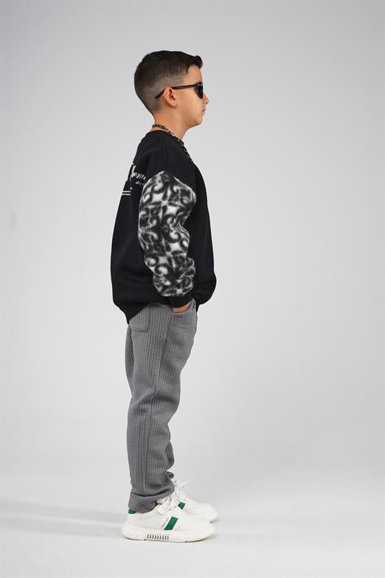 Kingbrich Kids Bisiklet Yaka Kolu Garnili Baskılı Çocuk Sweatshirt