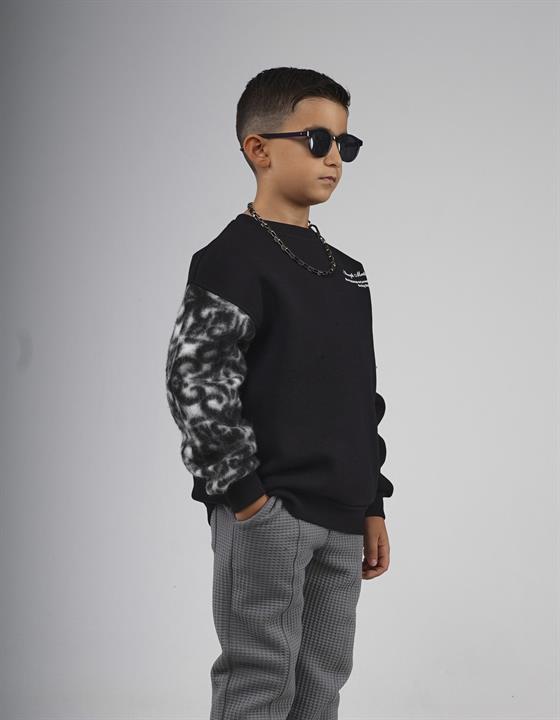 Kingbrich Kids Bisiklet Yaka Kolu Garnili Baskılı Çocuk Sweatshirt