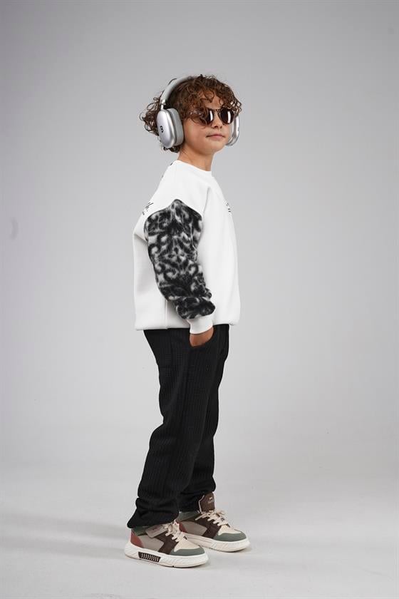 Kingbrich Kids Bisiklet Yaka Kolu Garnili Baskılı Çocuk Sweatshirt