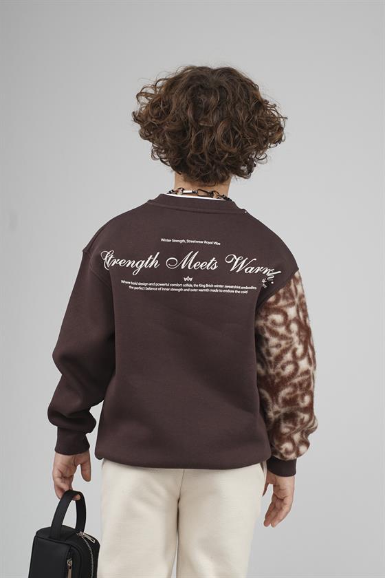 Kingbrich Kids Bisiklet Yaka Kolu Garnili Baskılı Çocuk Sweatshirt