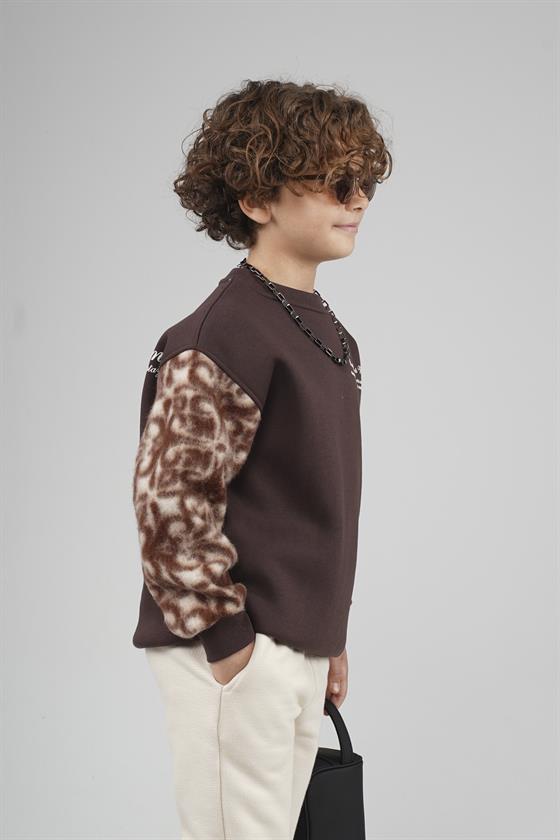 Kingbrich Kids Bisiklet Yaka Kolu Garnili Baskılı Çocuk Sweatshirt