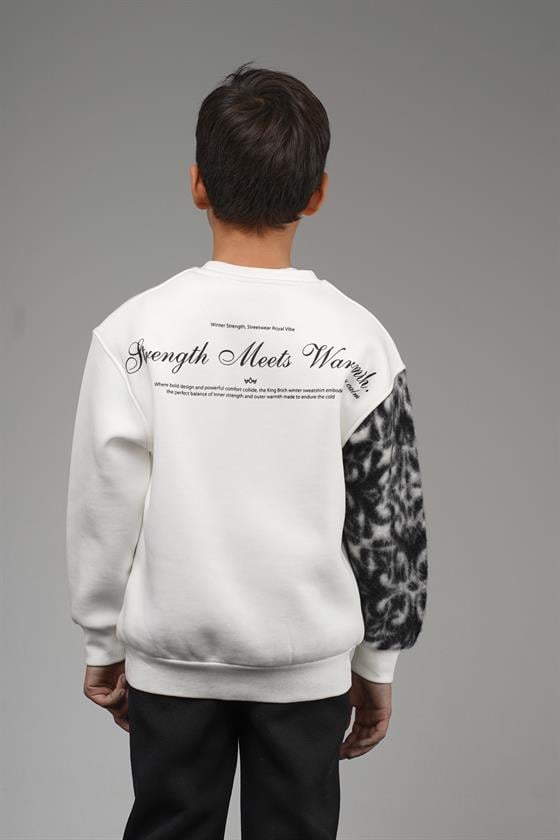 Kingbrich Kids Bisiklet Yaka Kolu Garnili Baskılı Çocuk Sweatshirt