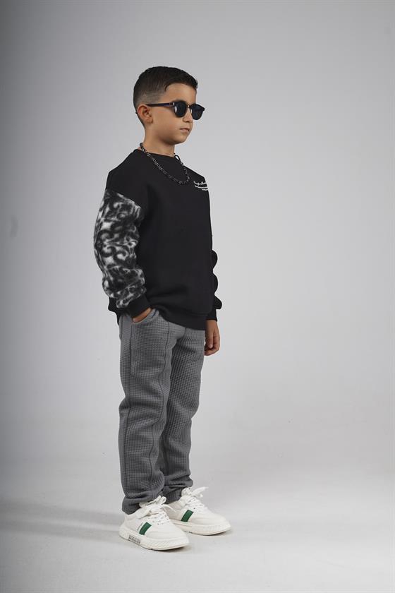 Kingbrich Kids Bisiklet Yaka Kolu Garnili Baskılı Çocuk Sweatshirt