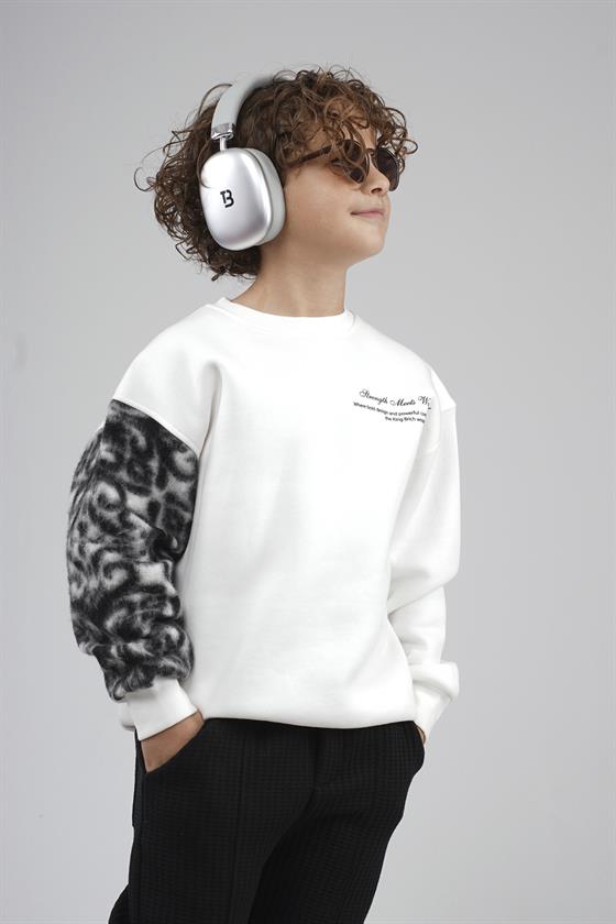 Kingbrich Kids Bisiklet Yaka Kolu Garnili Baskılı Çocuk Sweatshirt