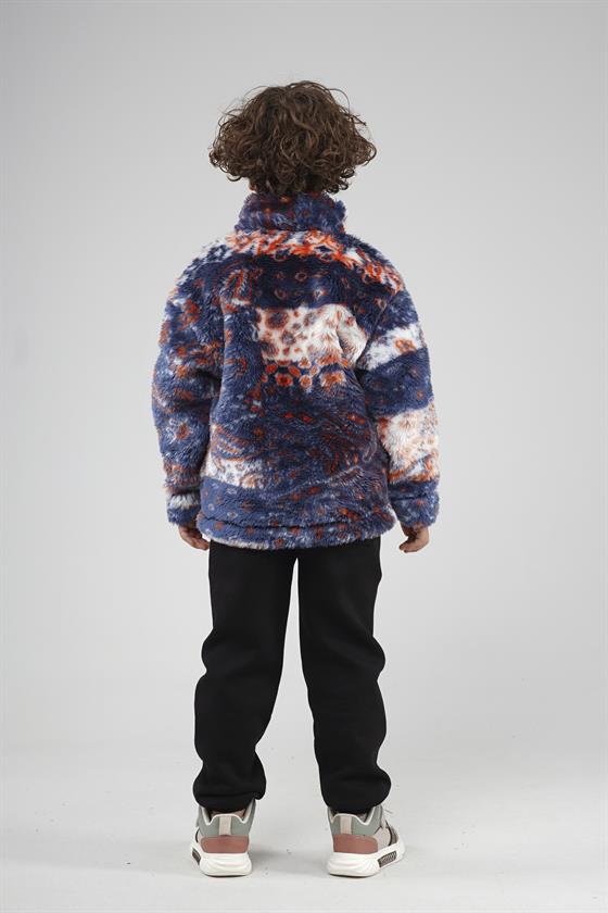 Kingbrich Kids Dik Yaka Fermuarlı Desenli Çocuk Polar