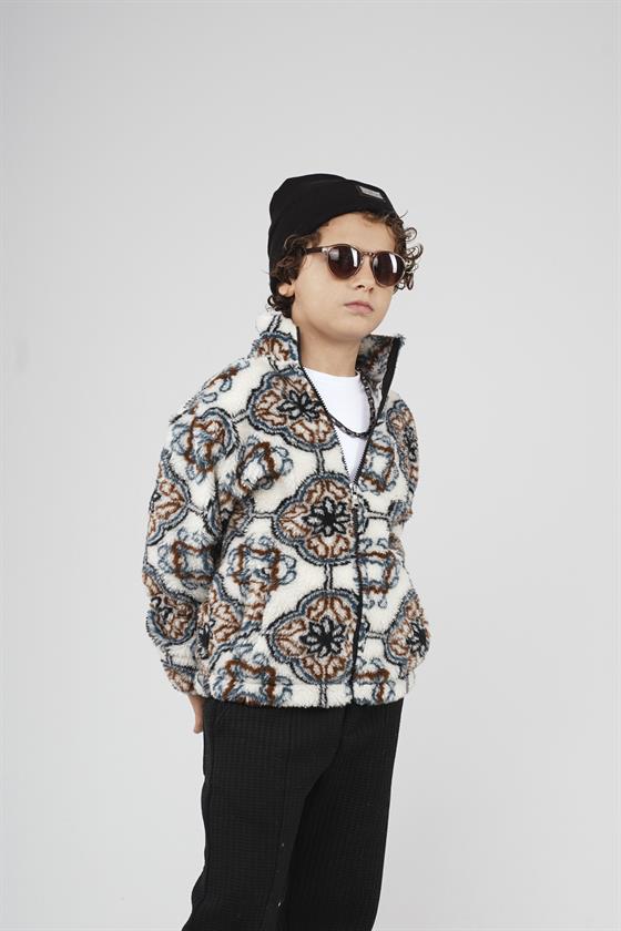 Kingbrich Kids Dik Yaka Fermuarlı Desenli Çocuk Polar