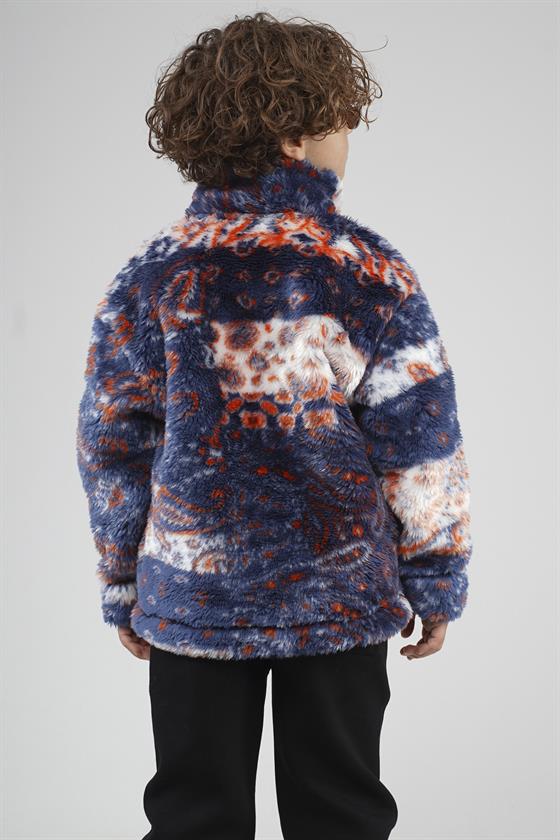 Kingbrich Kids Dik Yaka Fermuarlı Desenli Çocuk Polar