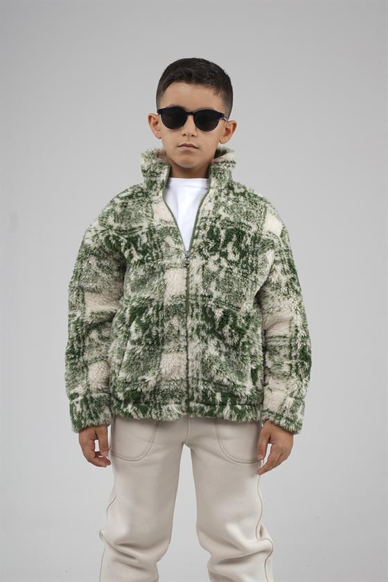 Kingbrich Kids Dik Yaka Fermuarlı Desenli Çocuk Polar