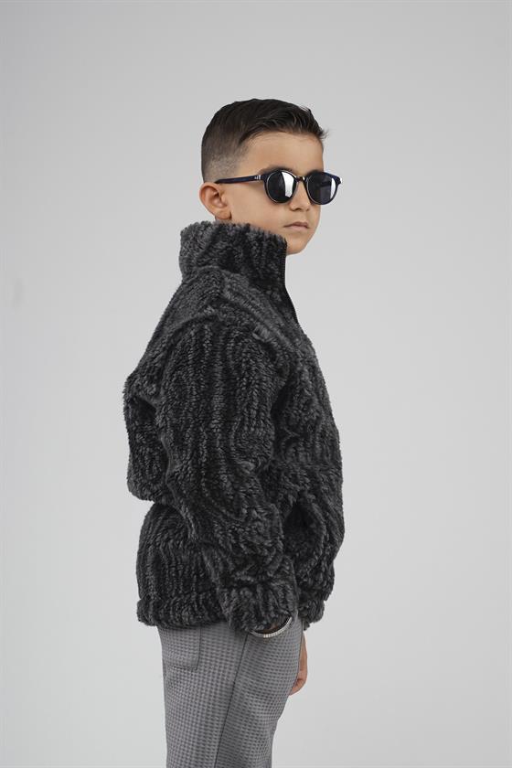 Kingbrich Kids Dik Yaka Fermuarlı Desenli Çocuk Polar