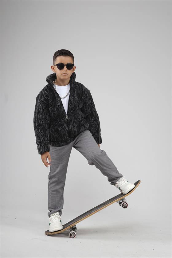 Kingbrich Kids Dik Yaka Fermuarlı Desenli Çocuk Polar