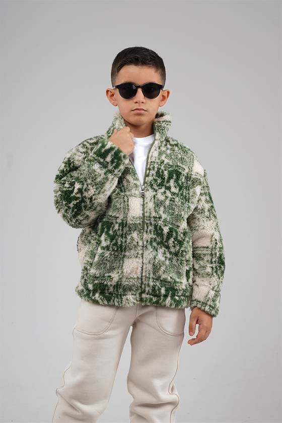 Kingbrich Kids Dik Yaka Fermuarlı Desenli Çocuk Polar