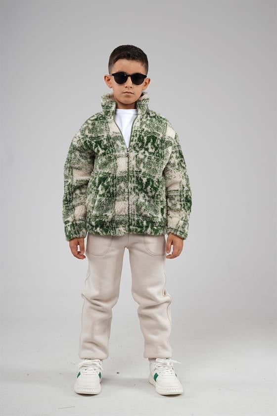 Kingbrich Kids Dik Yaka Fermuarlı Desenli Çocuk Polar