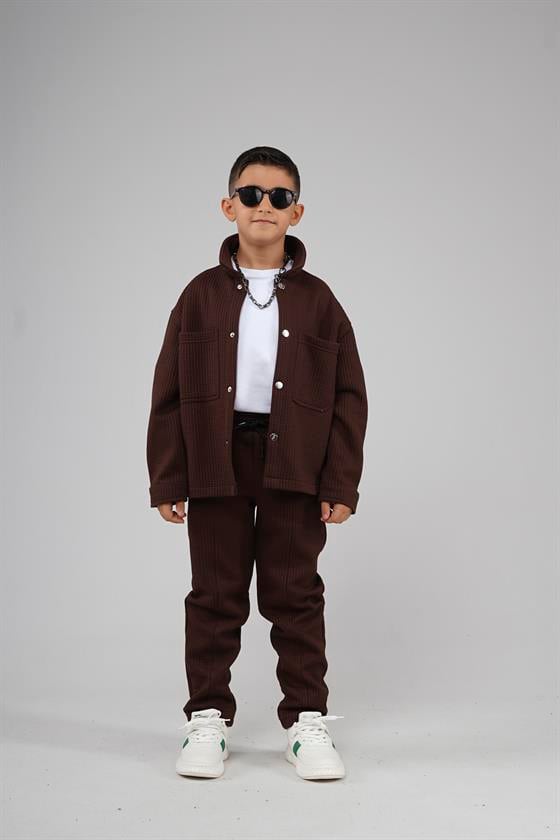 Kingbrich Kids Önü Çıtçıtlı Jakarlı Gömlek Takım
