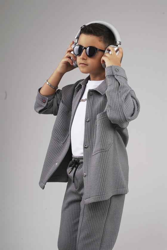 Kingbrich Kids Önü Çıtçıtlı Jakarlı Gömlek Takım