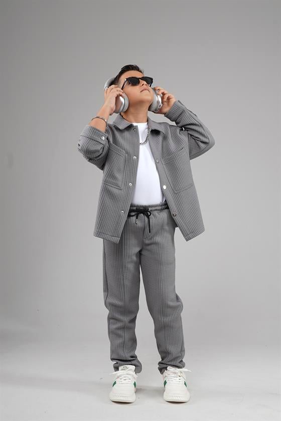 Kingbrich Kids Önü Çıtçıtlı Jakarlı Gömlek Takım